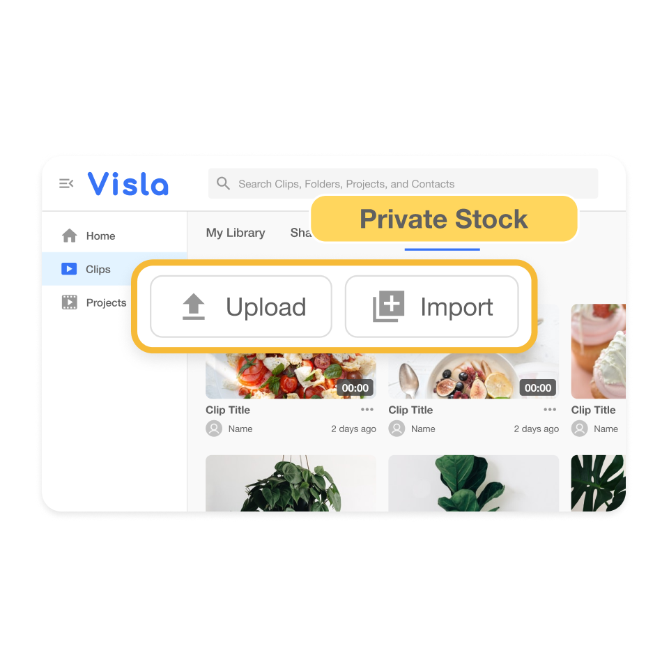 Step 1 in case study video creator shows uploading footage to Visla’s Private Stock library.